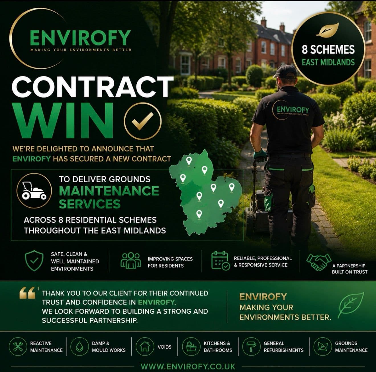 Envirofy grounds maintenance contract win across the East Midlands
